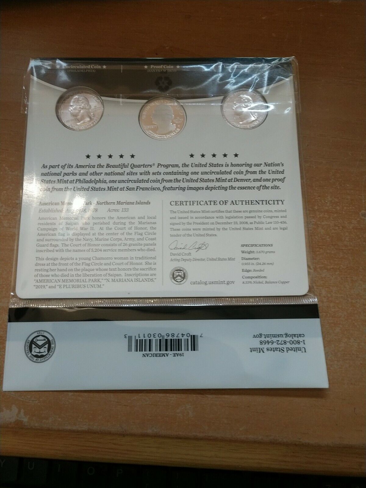 U.S. Mint ATB American Memorial Park 2019 Quarter, 3-Coin Set