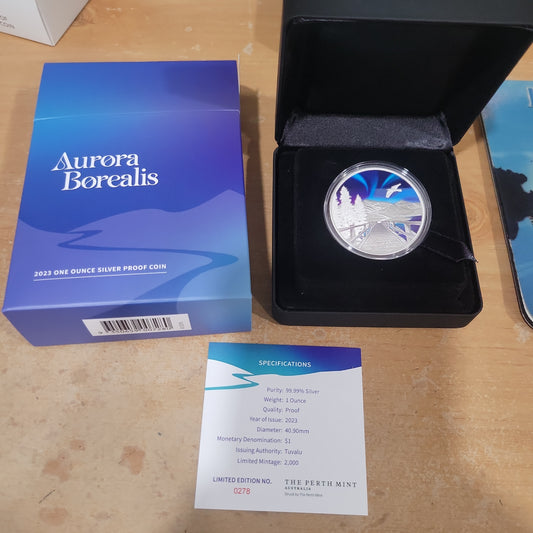 Aurora Borealis 2023 1oz Silver Proof Coloured Coin Perth Mint