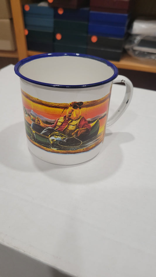 Camel Cigarettes Enamel Joe's Fish and Game Club Mug