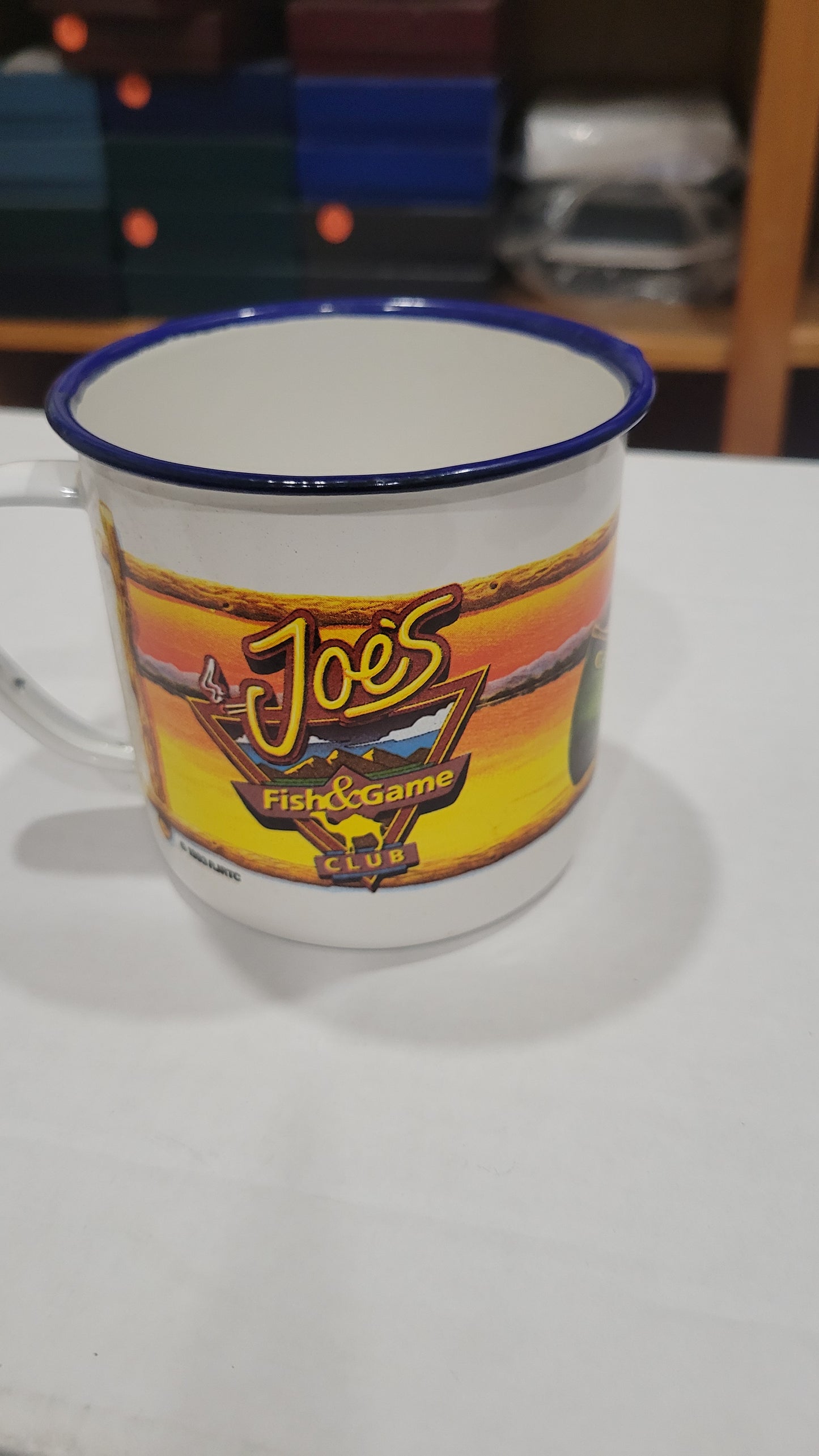 Camel Cigarettes Enamel Joe's Fish and Game Club Mug