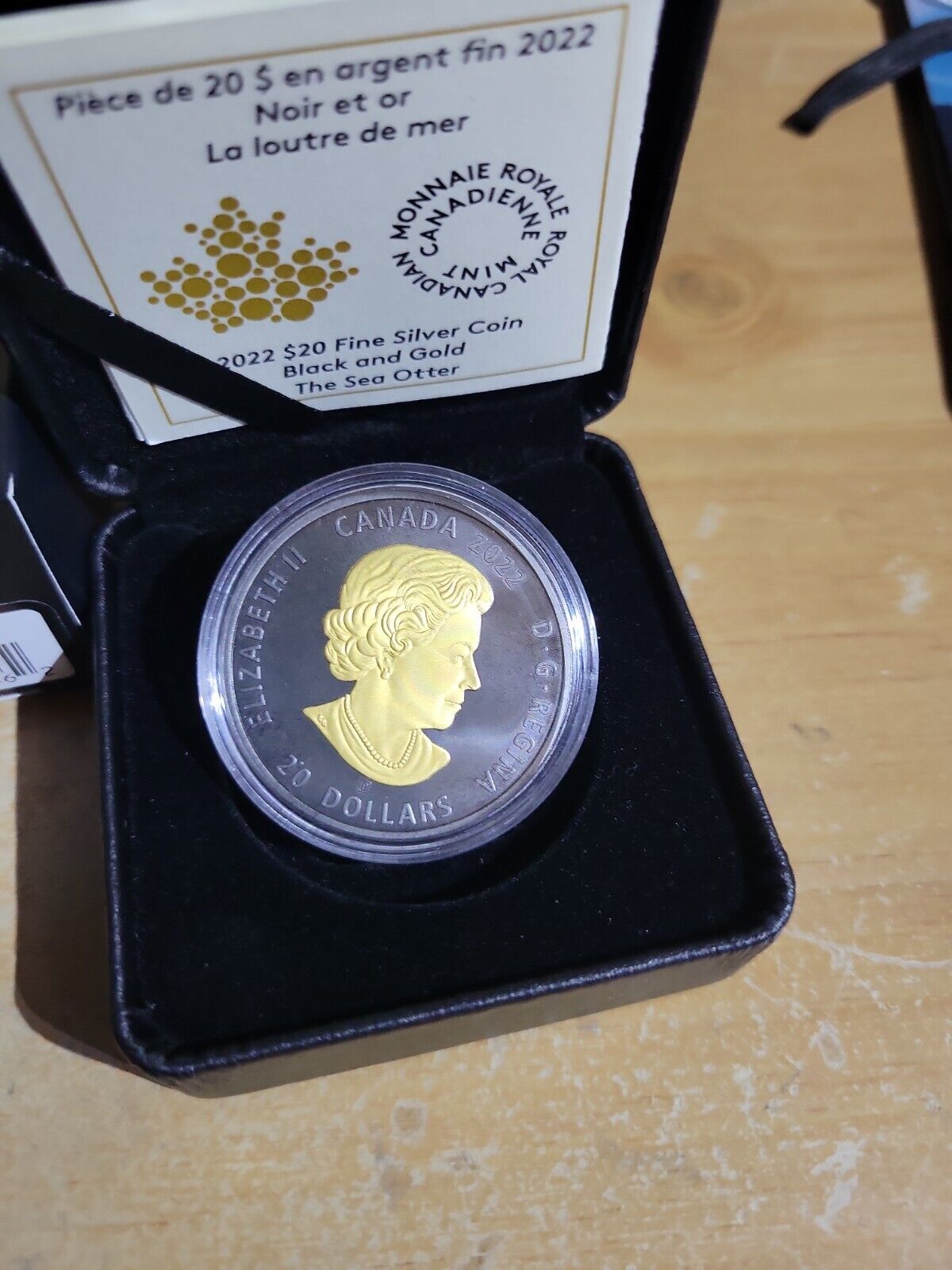 Canada 1 oz. Pure Silver Gold-Plated Coin Black and Gold: The Sea Otter Low COA