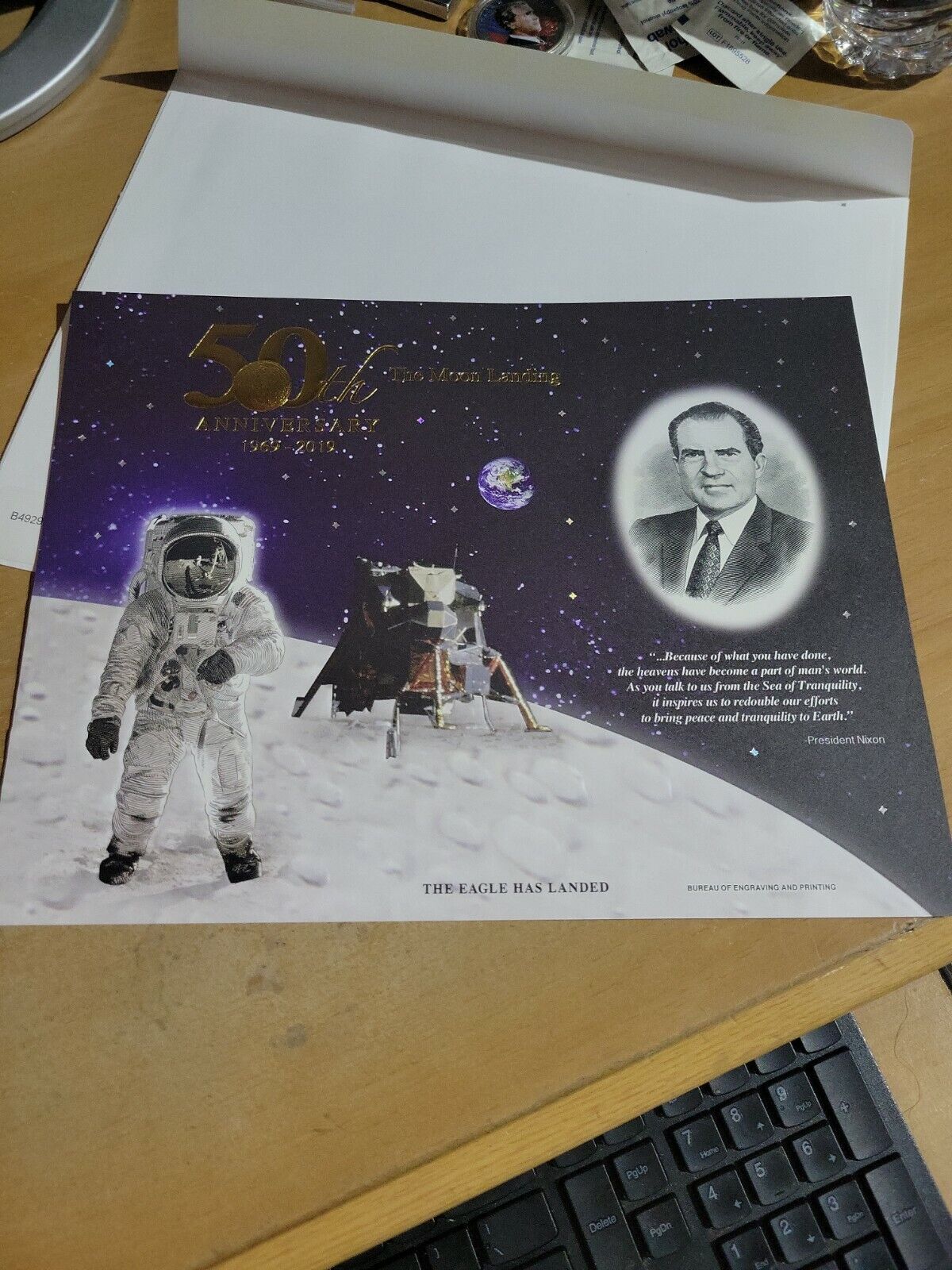 U.S. B.E.P.  The Moon Landing Engraved Print 50th Anniversary Eagle Has Landed