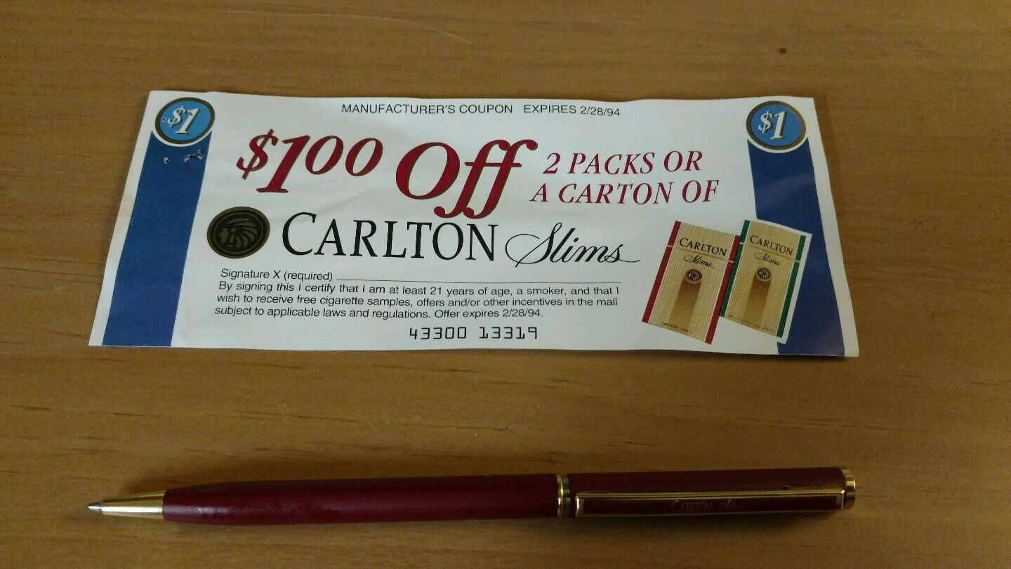 Carlton Slims Cigarettes Red Ink Pen