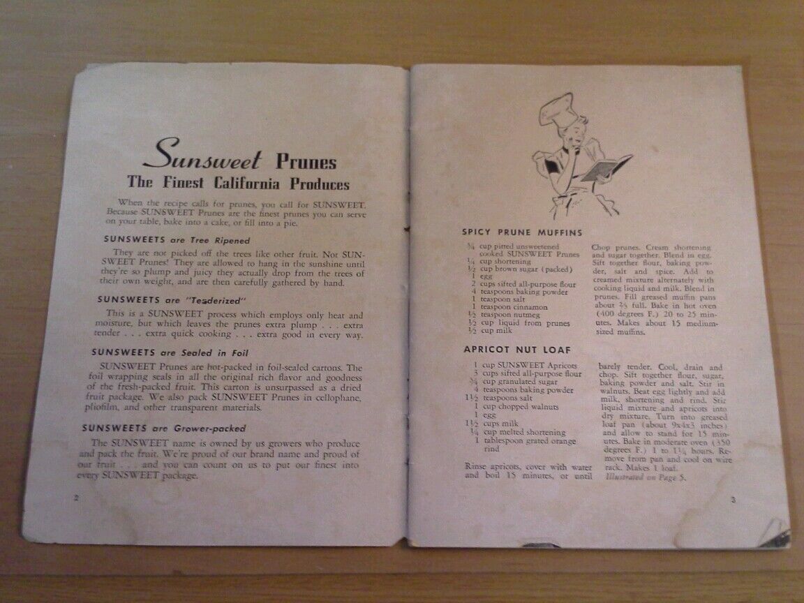 1950 SUNSWEET [PRUNES] RECIPES CALIFORNIA GROWERS ASSN