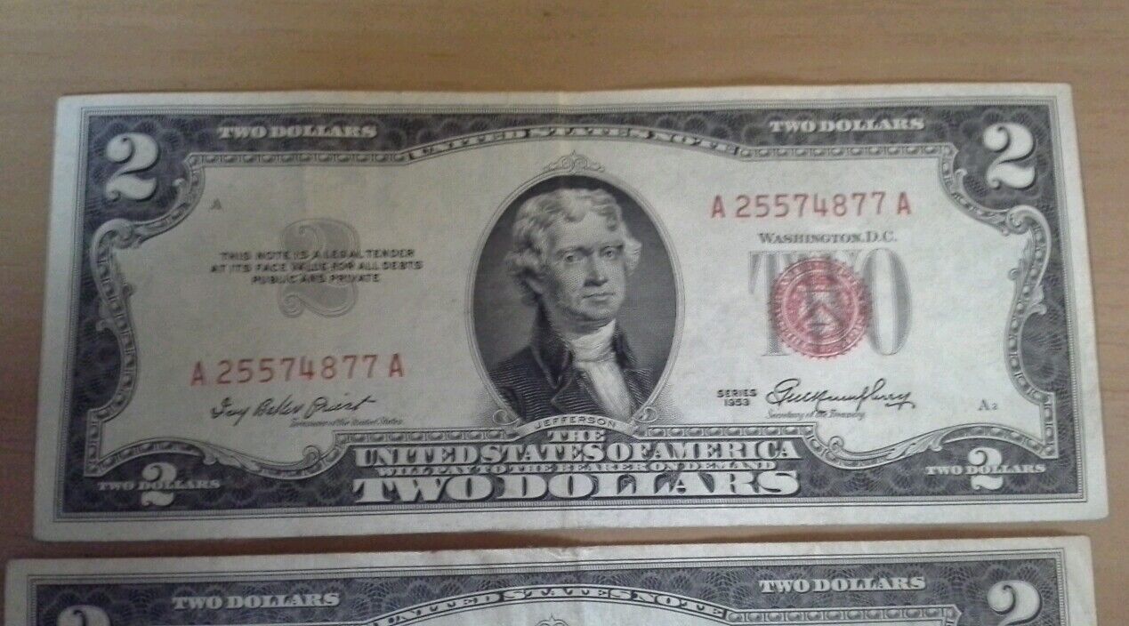 Lot of 6 1953 Red Seal Two Dollar U.S.Notes