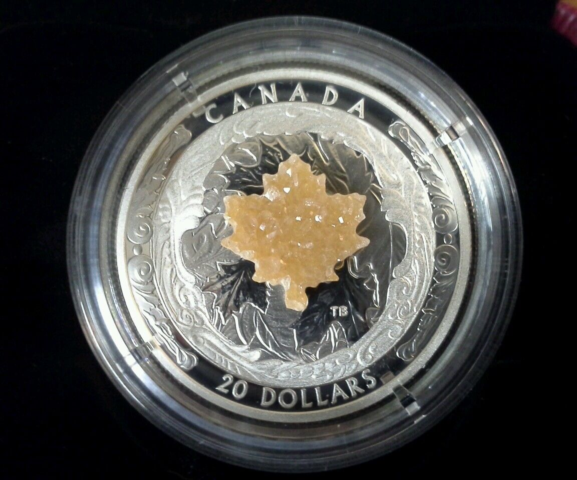 1 oz. Silver Majestic Maple Leaves With Drusy Stone  Mintage: 4,000 2016 Canada