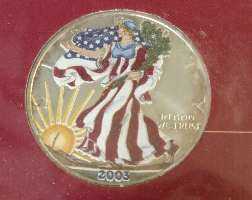 2003 Painted American Eagle Silver Dollar in Collectors Card