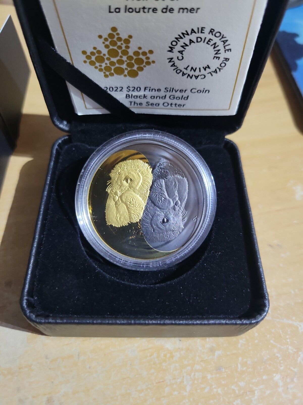 Canada 1 oz. Pure Silver Gold-Plated Coin Black and Gold: The Sea Otter Low COA