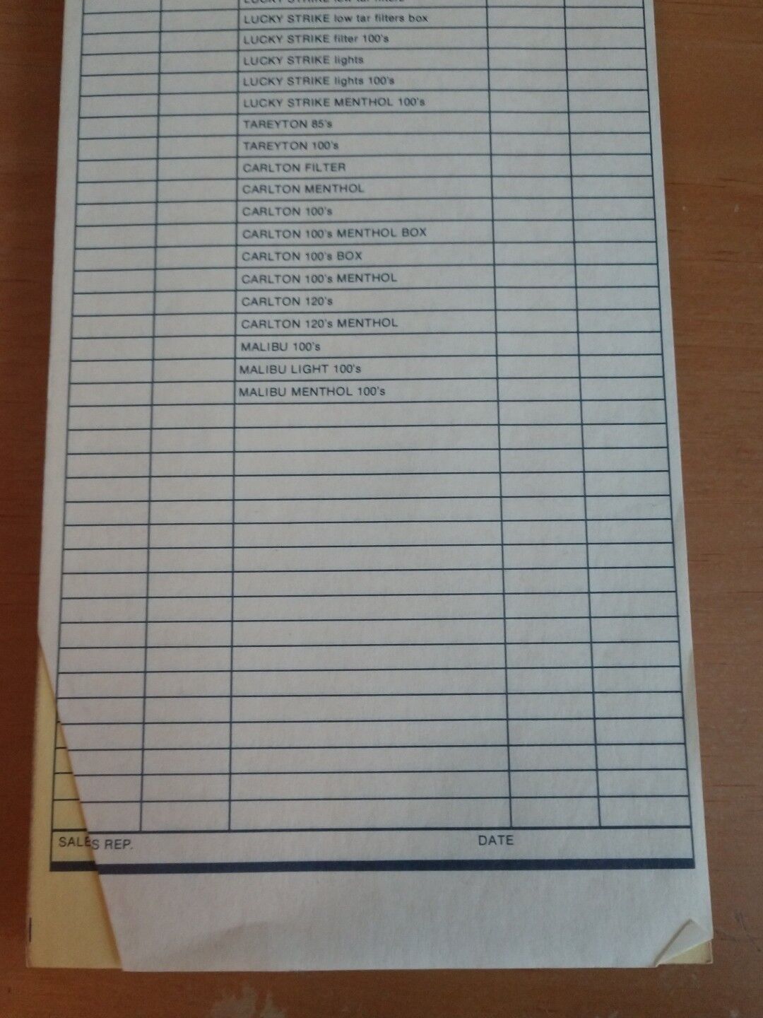 The American Tobacco Company Retail Sales Order Booklet from 11/1987