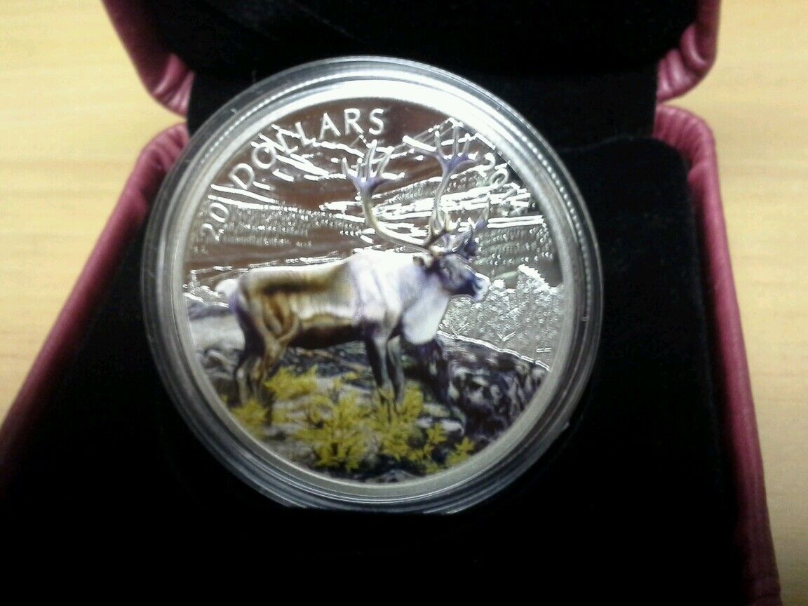 2014 Canada The Caribou painted and Engraved Silver Coin