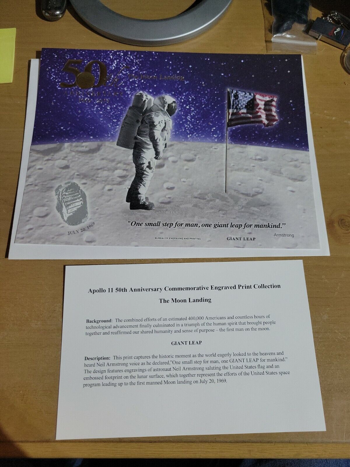 U.S. B.E.P.  The Moon Landing Engraved Print 50th Anniversary Giant Leap