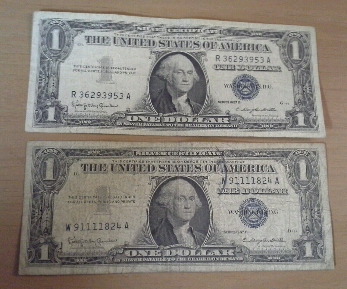 Lot of Seven 1957B One Dollar Silver Certificates