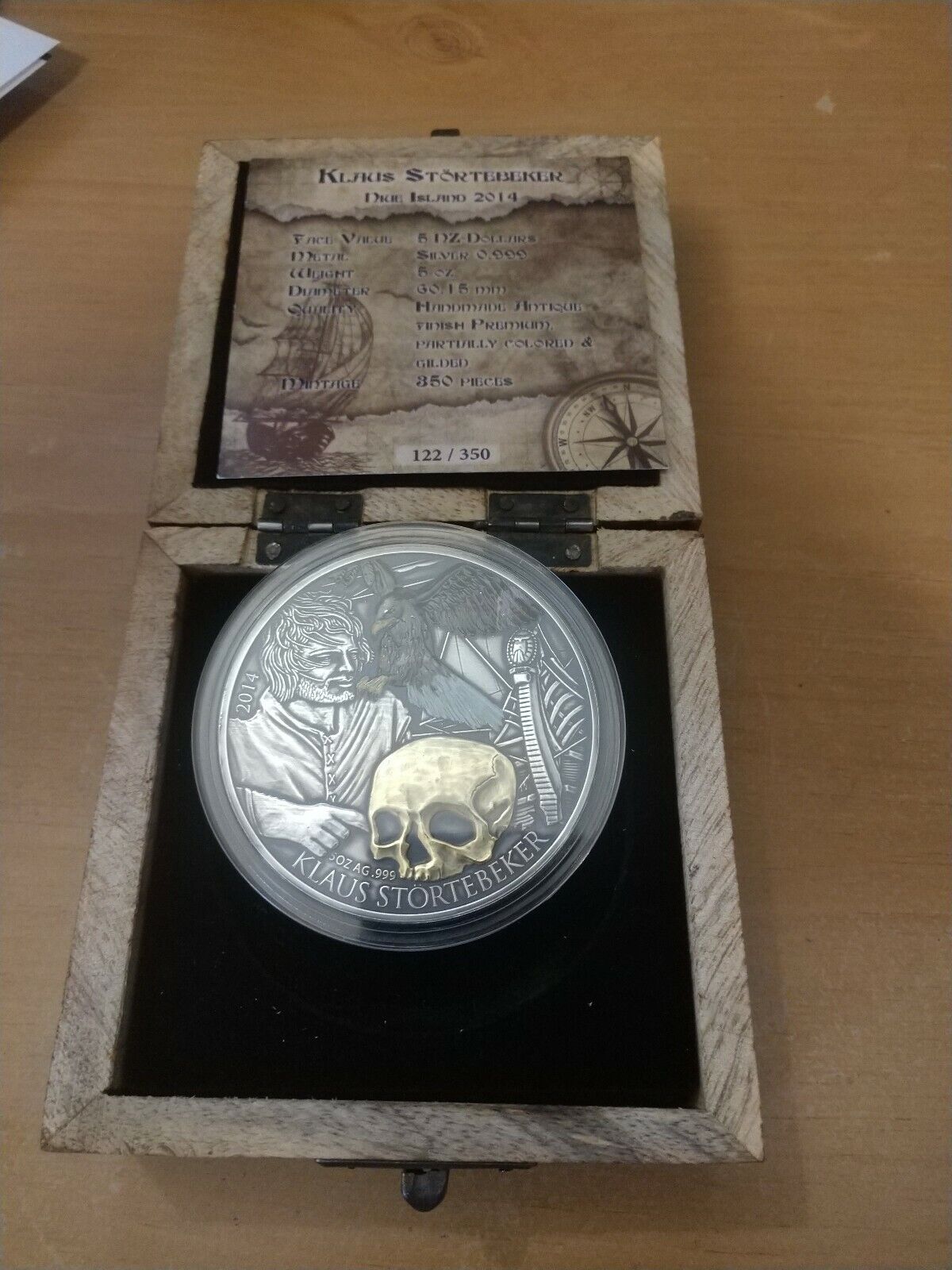 2014 Niue 5$ KLAUS STORTEBEKER Pirate Of The North Silver 5 Oz Silver Coin 27000