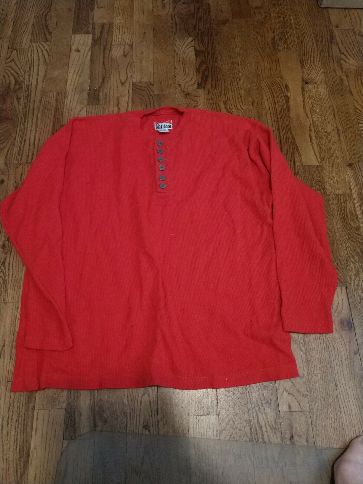 Marlboro Cigarettes Long Sleeve Red Henley Shirt Adult Large