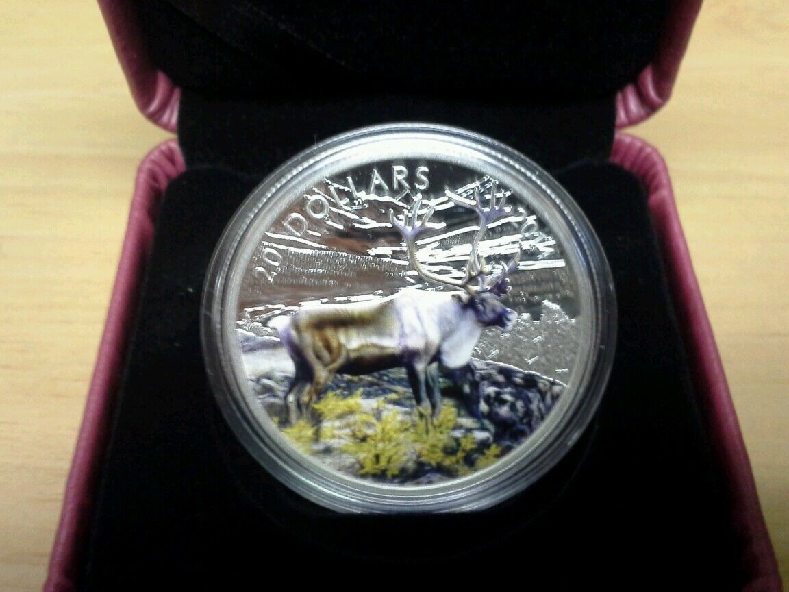 2014 Canada The Caribou painted and Engraved Silver Coin