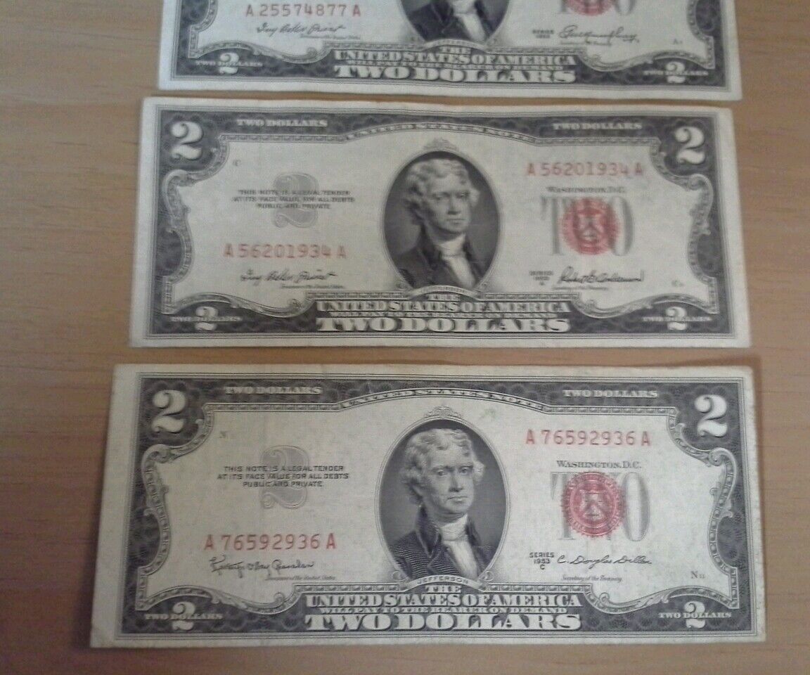 Lot of 6 1953 Red Seal Two Dollar U.S.Notes