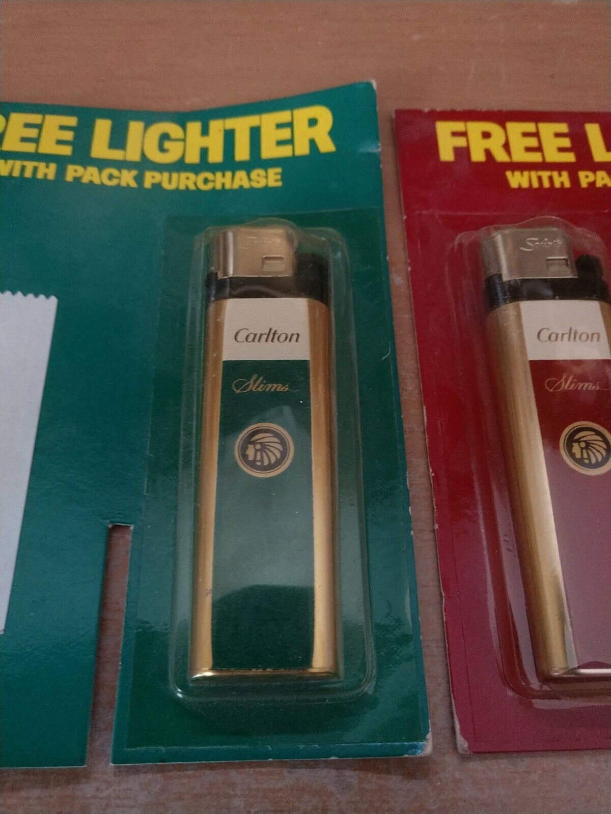 Set of two Carlton Slims Cigarettes Disposable Lighters Green And Red