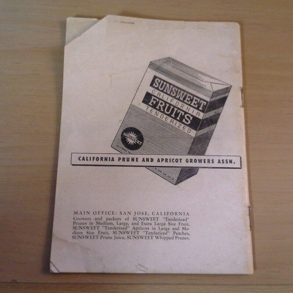 1950 SUNSWEET [PRUNES] RECIPES CALIFORNIA GROWERS ASSN