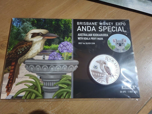 Australian Kookaburra w/Koala privy mark 2022  Brisbane Anda special 1 Oz