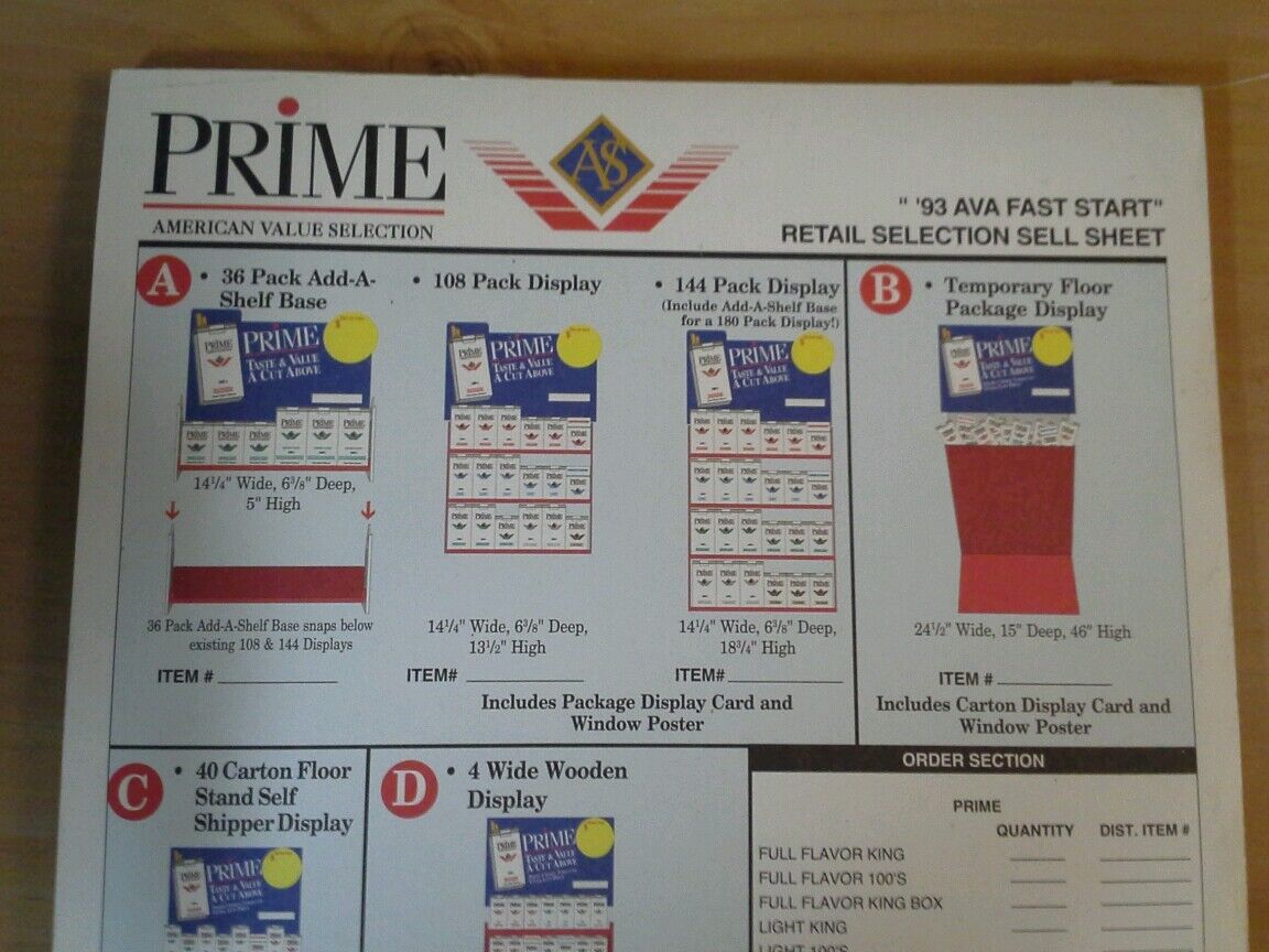 The American Tobacco Company Prime Cigarettes Retail Sales Order Booklet