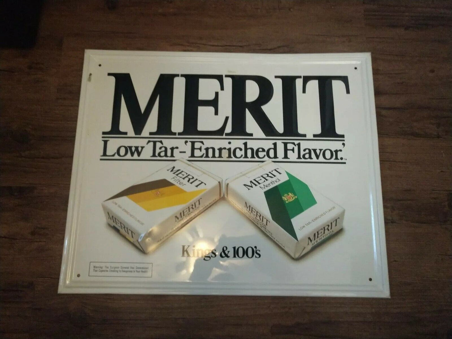 Vintage Metal Merit Cigarette Sign 21.5 x 17