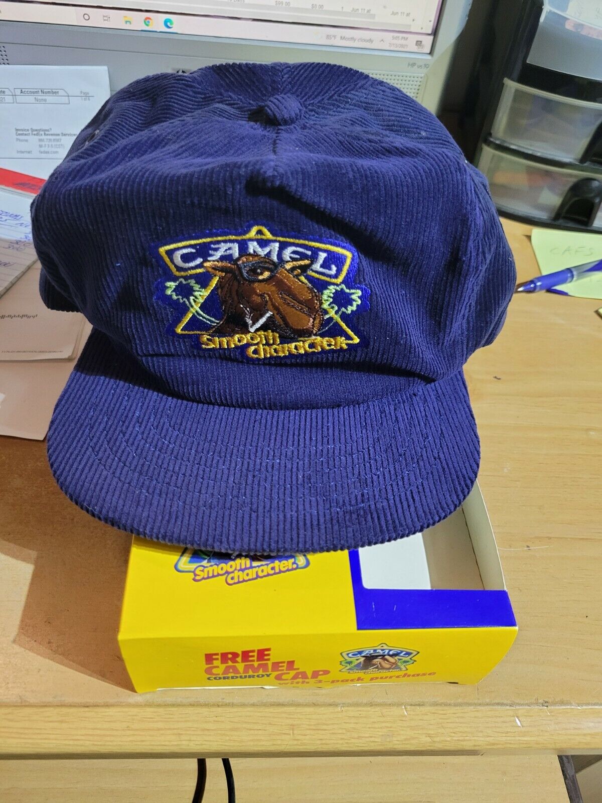 Camel Cigarettes Blue Smooth Character Corduroy Snapback hat/Ball Cap