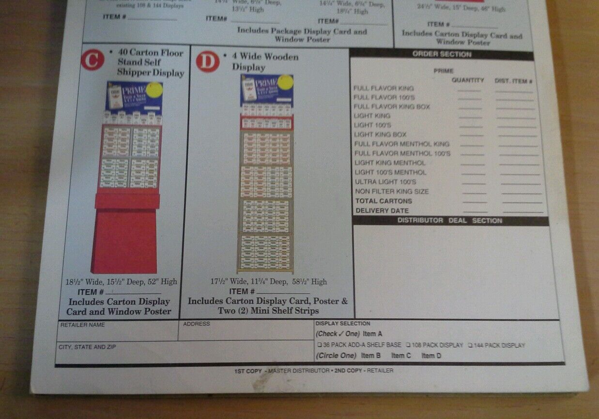 The American Tobacco Company Prime Cigarettes Retail Sales Order Booklet