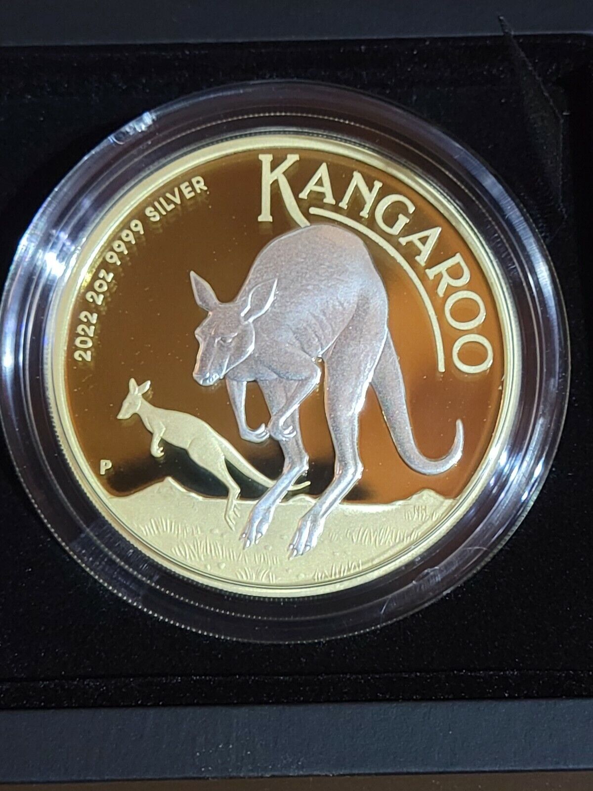 Australian Kangaroo 2022 2oz Silver Reverse Gilded Coin Perth Mint