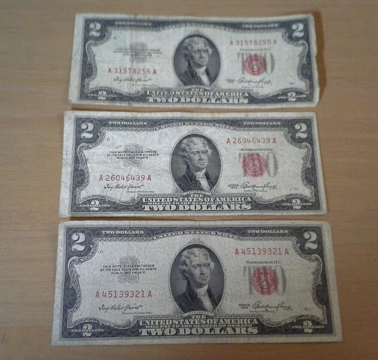 Lot of 6 1953 Red Seal Two Dollar U.S.Notes