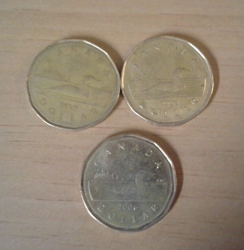 Set Of Three Canada Loonie Dollars 1987/1996/2006