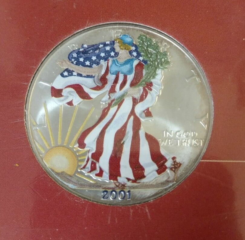 2001 Painted American Eagle Silver Dollar in Collectors Card