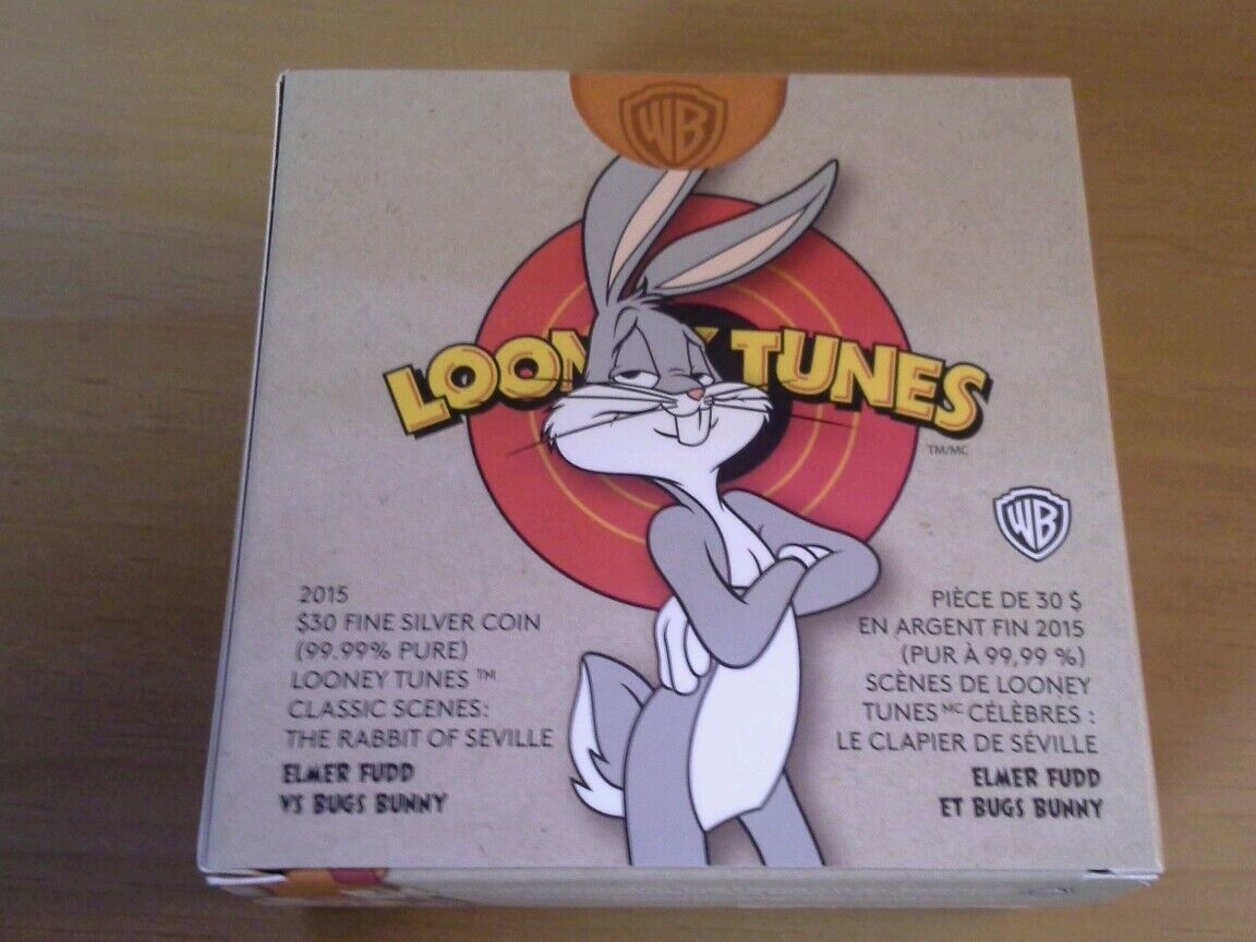 2015 Canada Looney Tunes 2 Oz Silver Coin Bugs vs Elmer The Rabbit of Seville