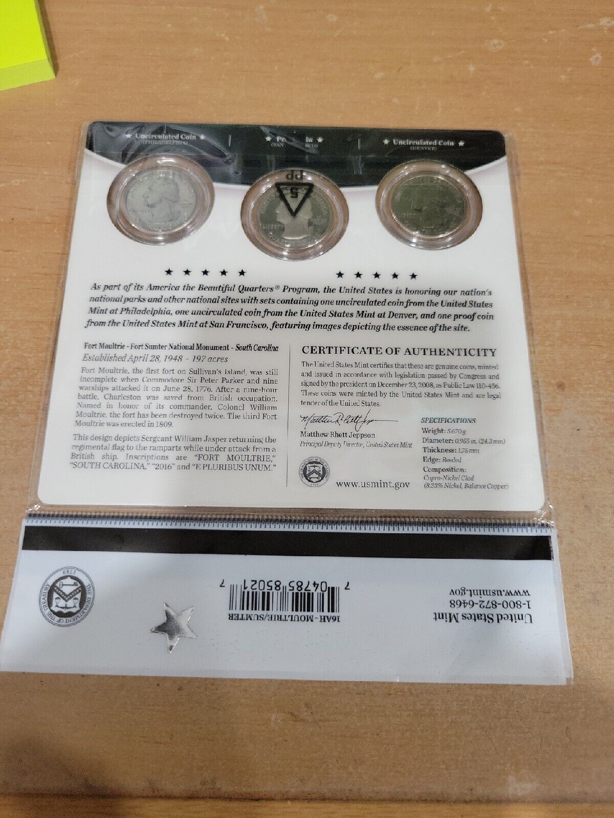 America The Beautiful Quarters 3 Coin Set Fort Moultrie