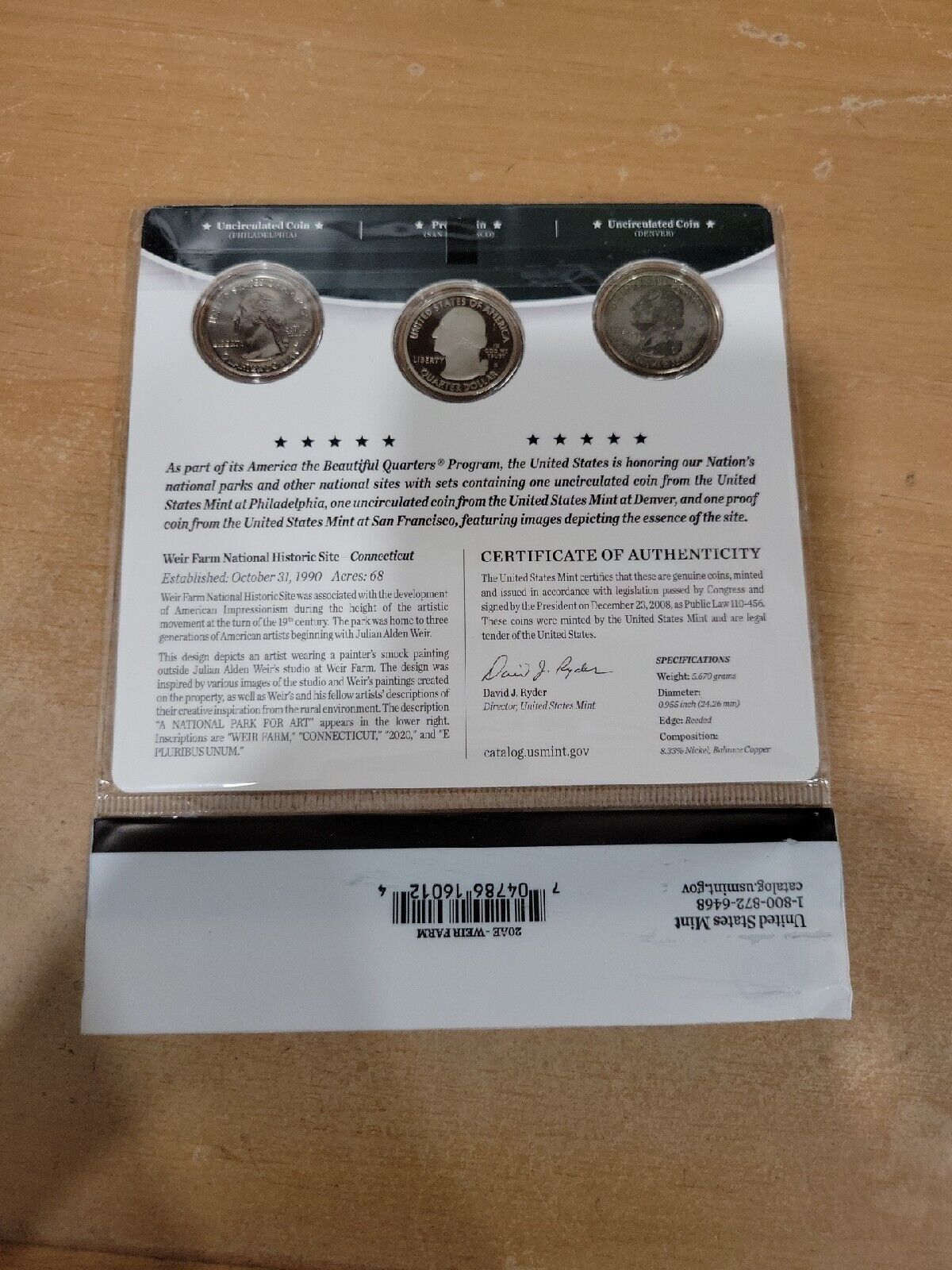 America The Beautiful Quarters 3 Coin Set Weir Farm National Historic site