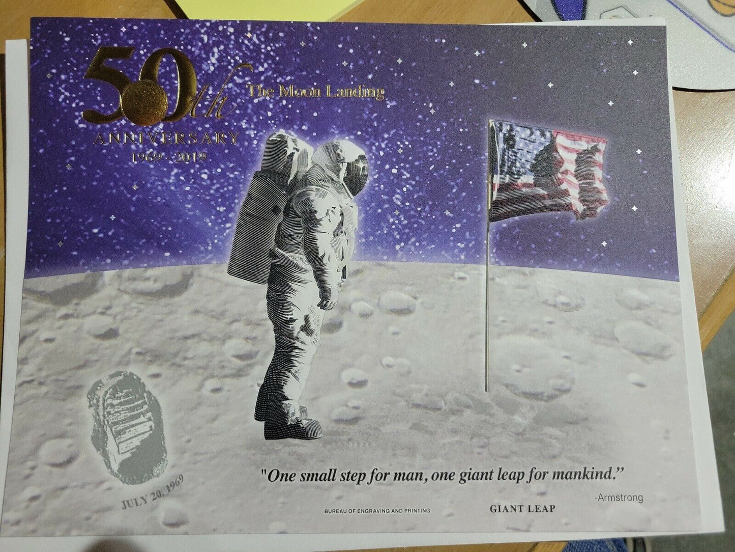 U.S. B.E.P.  The Moon Landing Engraved Print 50th Anniversary Giant Leap