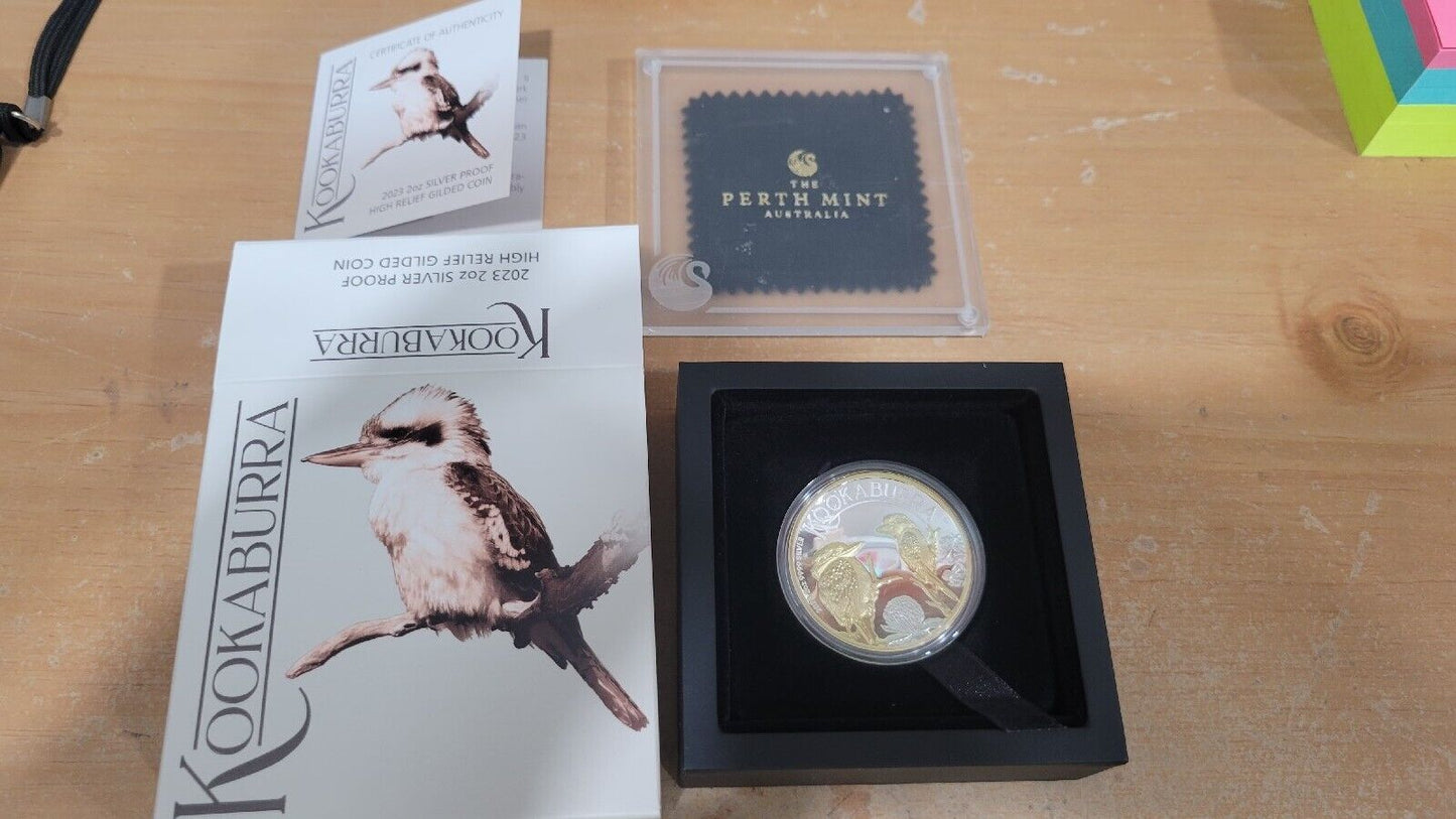 Australian Kookaburra 2023 2oz Silver Proof High Relief Gilded Coin