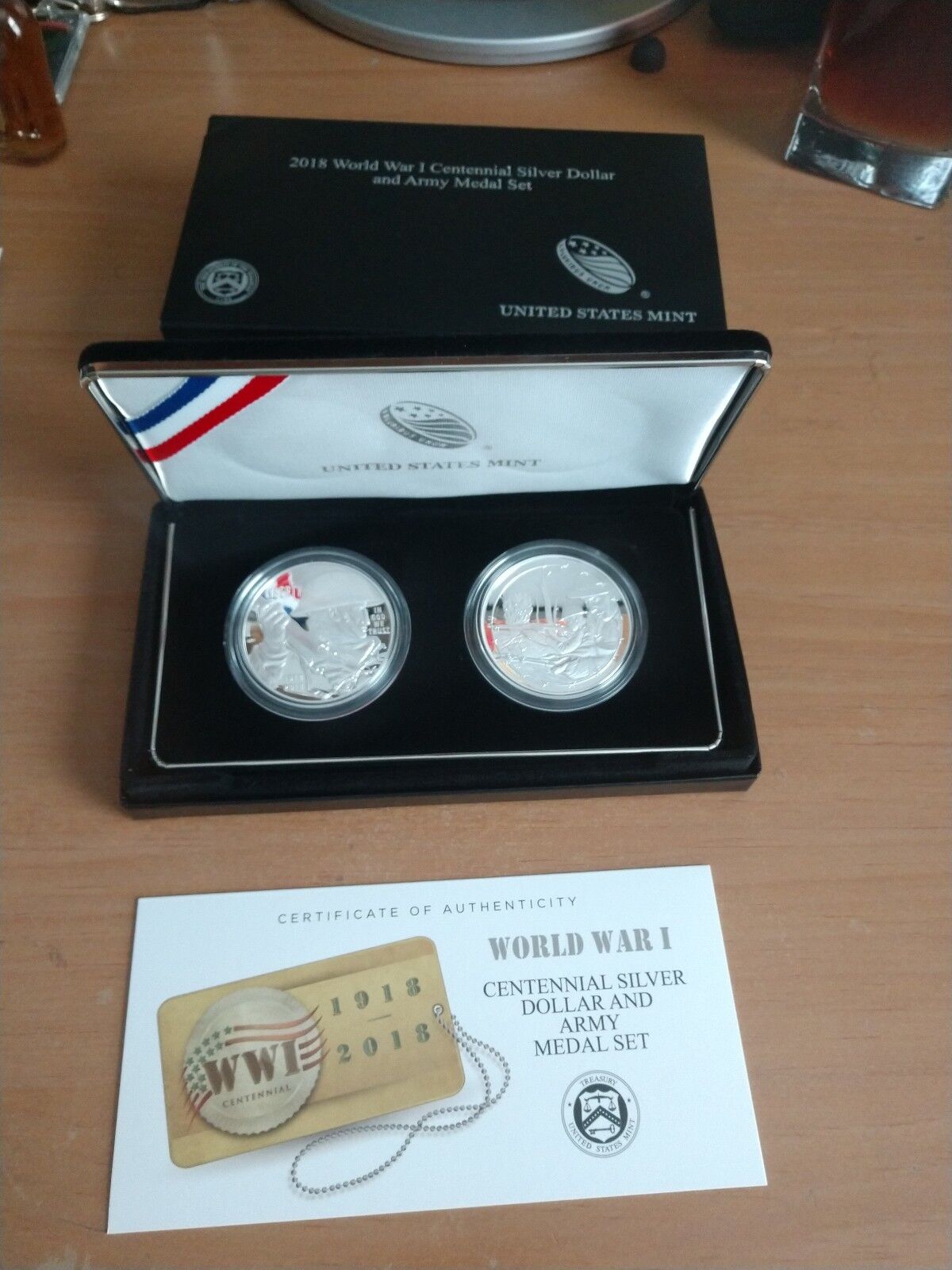 World War I Centennial 2018 Silver Dollar and Army Medal Set