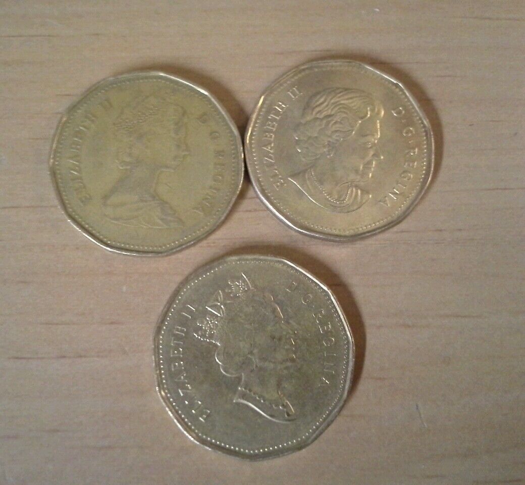 Set Of Three Canada Loonie Dollars 1987/1996/2006