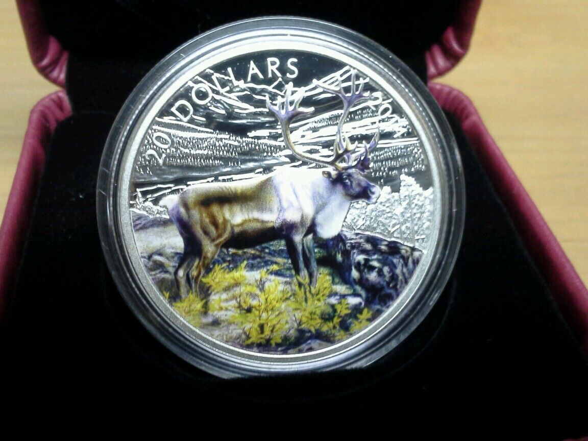 2014 Canada The Caribou painted and Engraved Silver Coin