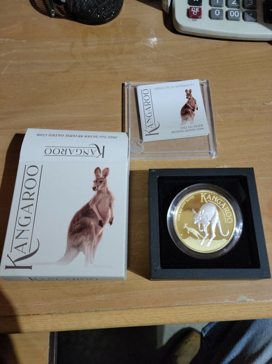 Australian Kangaroo 2022 2oz Silver Reverse Gilded Coin Perth Mint