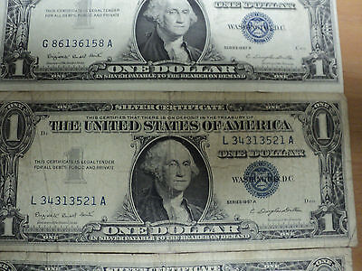 Lot Of Five 1957A Blue Seal Silver Certificates Circulated