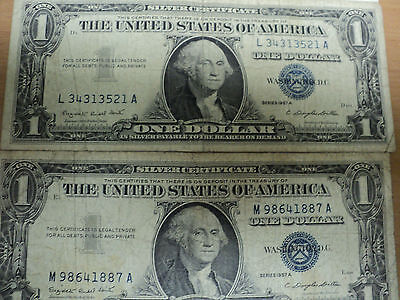 Lot Of Five 1957A Blue Seal Silver Certificates Circulated