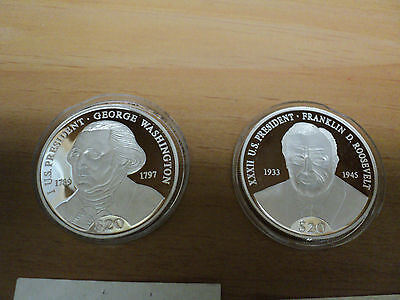 Two American Mint  $20 Silver Coins Franklin Roosevelt  and George Washington