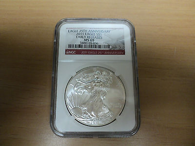 2011 25th Anniversary Silver Eagles NGC MS69  Early Releases
