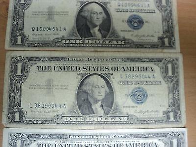 Lot Of Five 1957A Blue Seal Silver Certificates Circulated