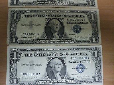 Lot Of Five 1957A Blue Seal Silver Certificates Circulated